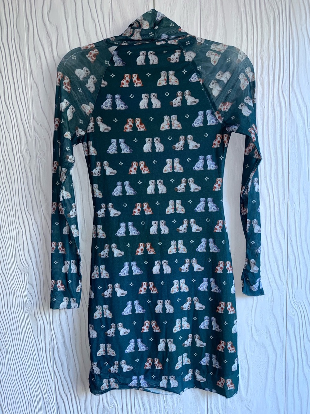 Nuuly x Rachel Antonoff Lilly Mini Mesh Overlay Dog Print Dress Sz: S - Picture 3 of 16